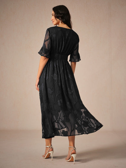 Kyla Midi Jurk | Elegante Fladdermouwen en Kant 1