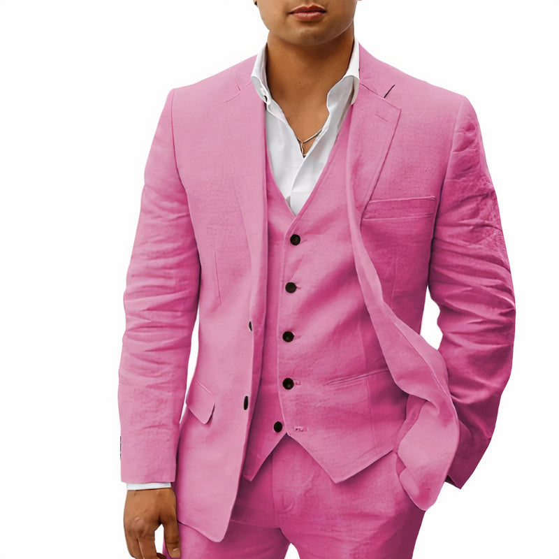 Heren 3-Delig Pak Slim Fit Blazer Gilet Pantalon Formal Bruin