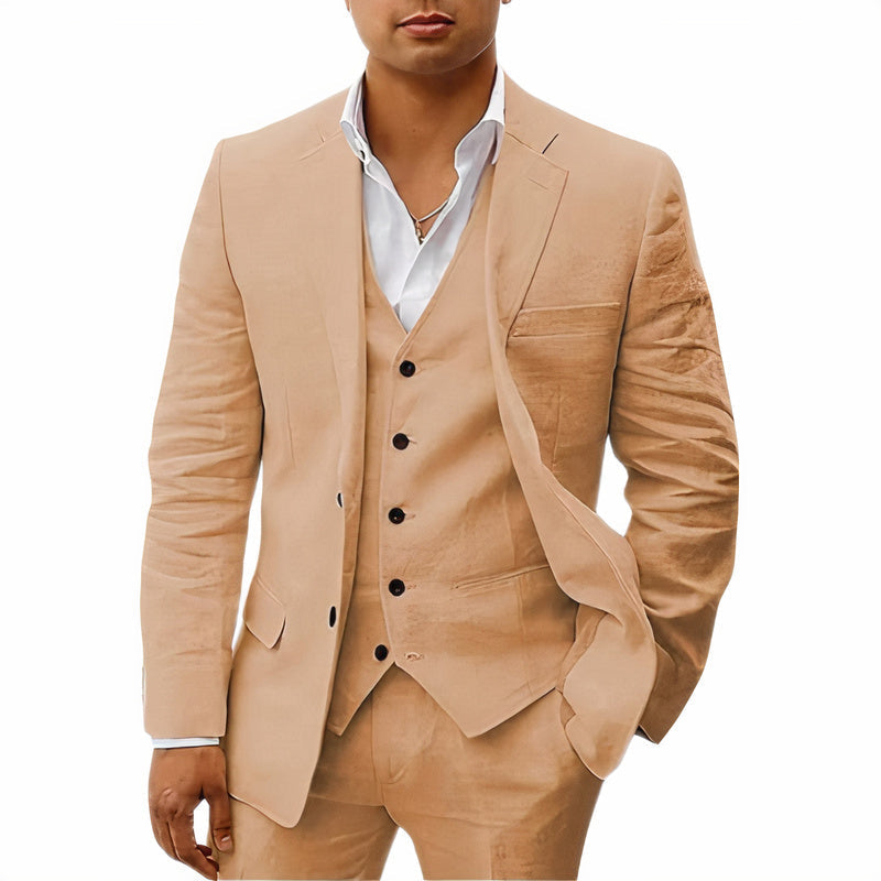 Heren 3-Delig Pak Slim Fit Blazer Gilet Pantalon Formal Bruin