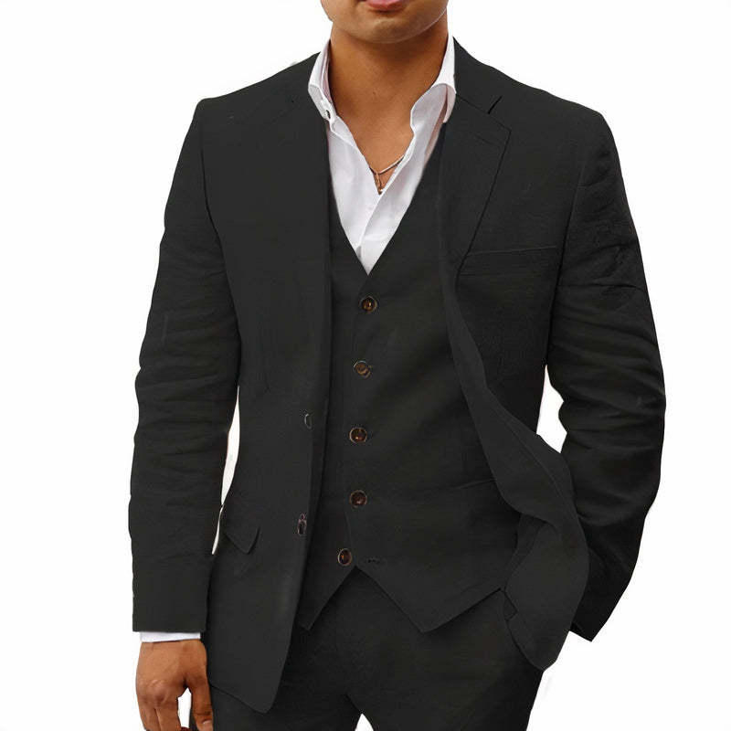 Heren 3-Delig Pak Slim Fit Blazer Gilet Pantalon Formal Bruin