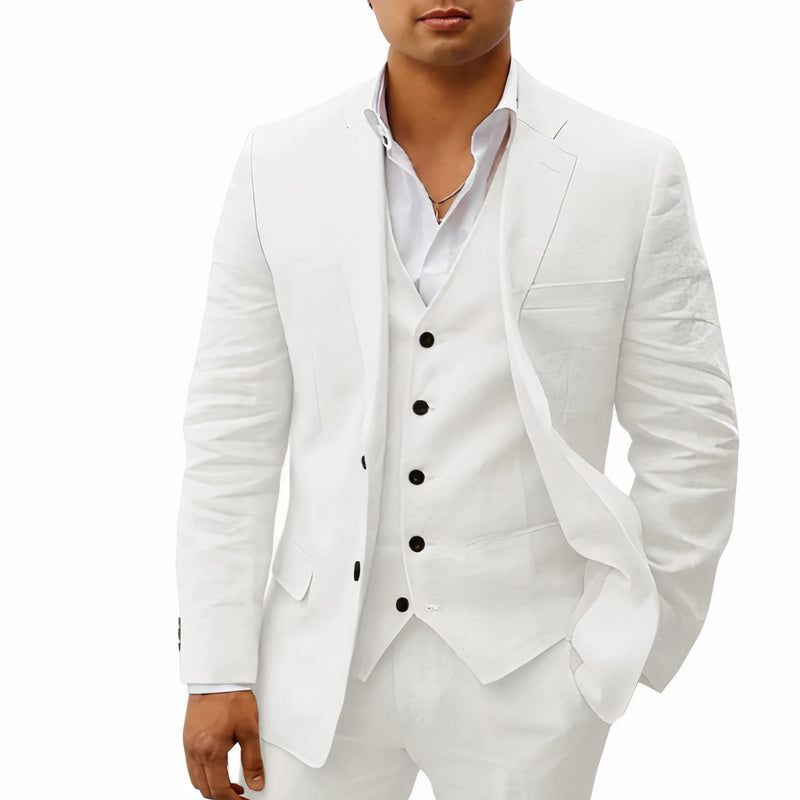 Heren 3-Delig Pak Slim Fit Blazer Gilet Pantalon Formal Bruin