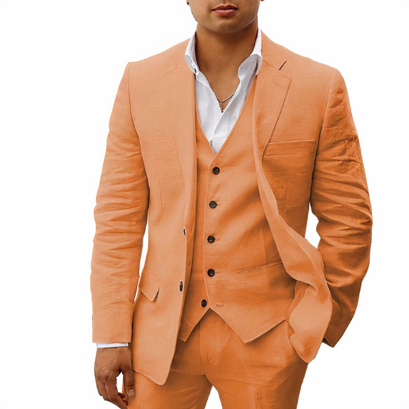 Heren 3-Delig Pak Slim Fit Blazer Gilet Pantalon Formal Bruin