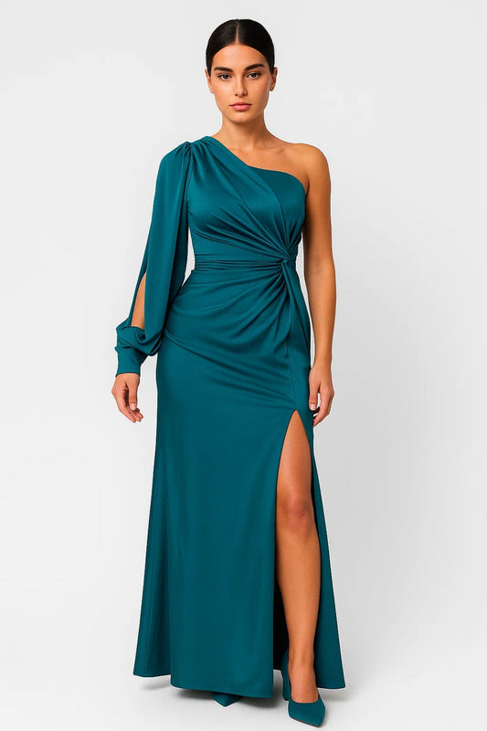 Dames Maxi Jurk Een Schouder Drapage Split Zomerjurk - StudioMarella
