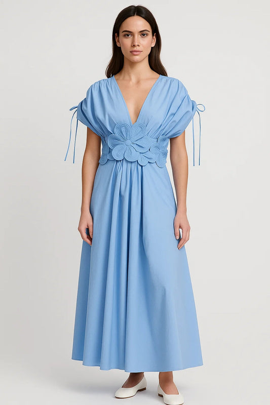 Midi Jurk Dames met Diepe V Hals en Bloemen voor Bruiloft - StudioMarella