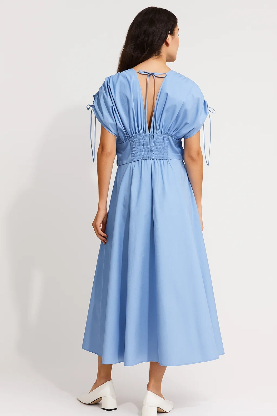 Midi Jurk Dames met Diepe V Hals en Bloemen voor Bruiloft