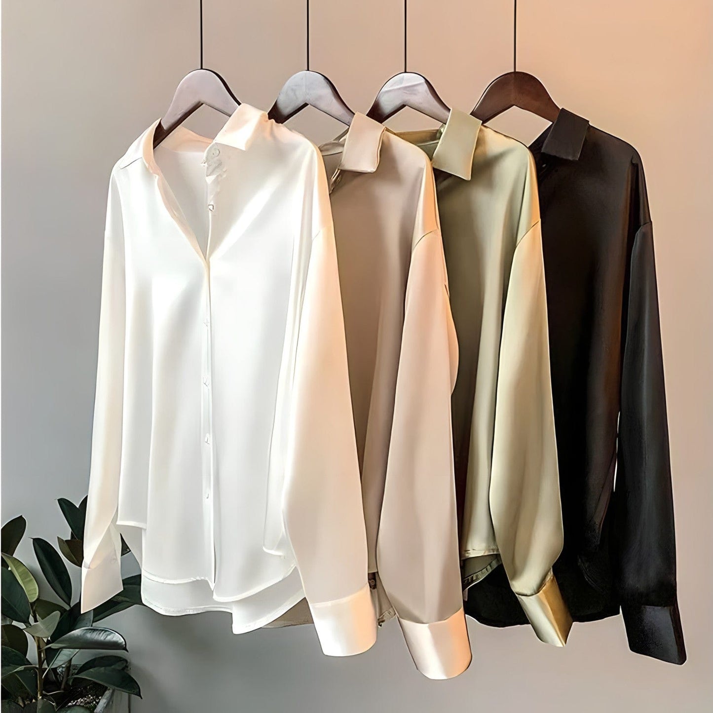 Elegante Zijde Blouse Met Lange Mouwen