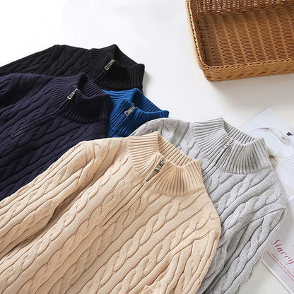 Heren Trui Kabelgebreid Half-Zip met Hoge Kraag Stijlvol