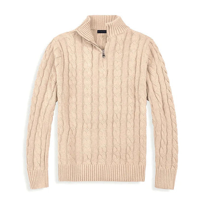 Heren Trui Kabelgebreid Half-Zip met Hoge Kraag Stijlvol
