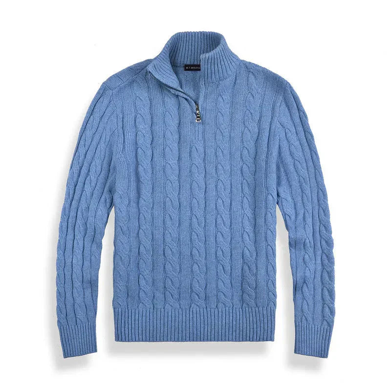 Heren Trui Kabelgebreid Half-Zip met Hoge Kraag Stijlvol