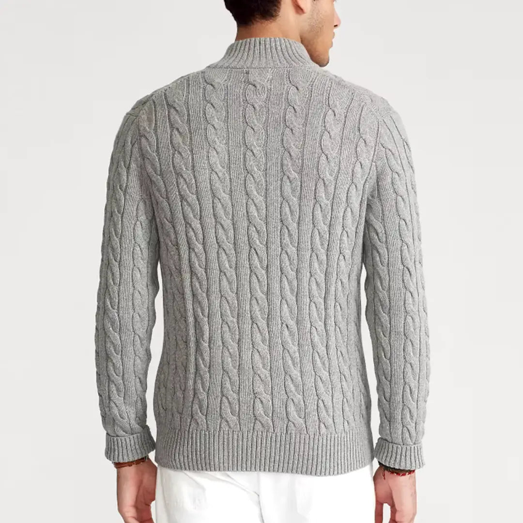 Heren Trui Kabelgebreid Half-Zip met Hoge Kraag Stijlvol