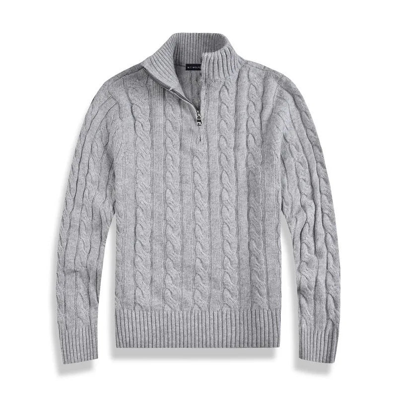 Heren Trui Kabelgebreid Half-Zip met Hoge Kraag Stijlvol