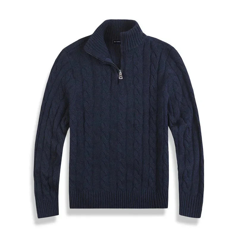 Heren Trui Kabelgebreid Half-Zip met Hoge Kraag Stijlvol