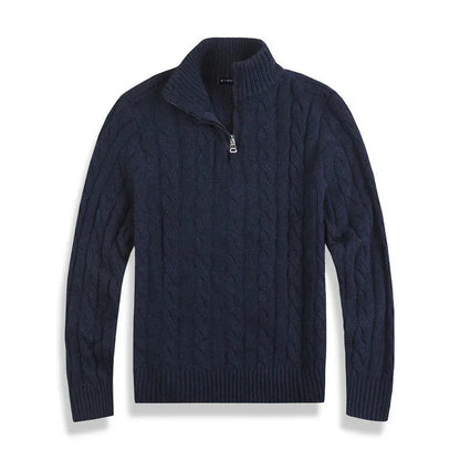 Heren Trui Kabelgebreid Half-Zip met Hoge Kraag Stijlvol