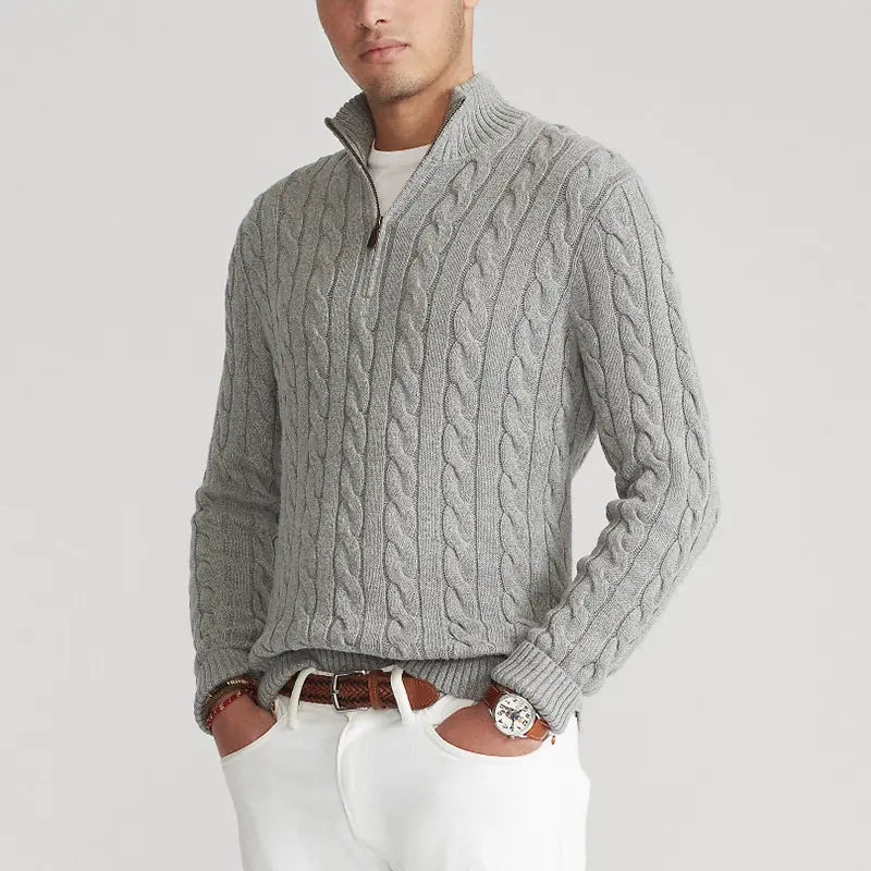 Heren Trui Kabelgebreid Half-Zip met Hoge Kraag Stijlvol
