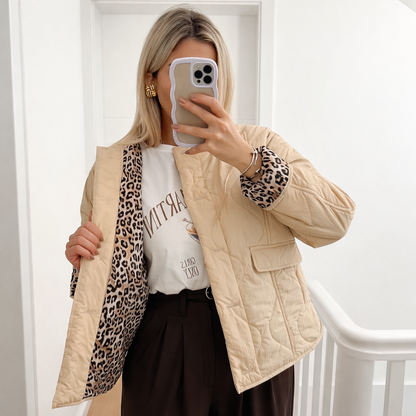 Leonne | Luxe Tussenjas met Trendy Stiksels - Luipaard Print3