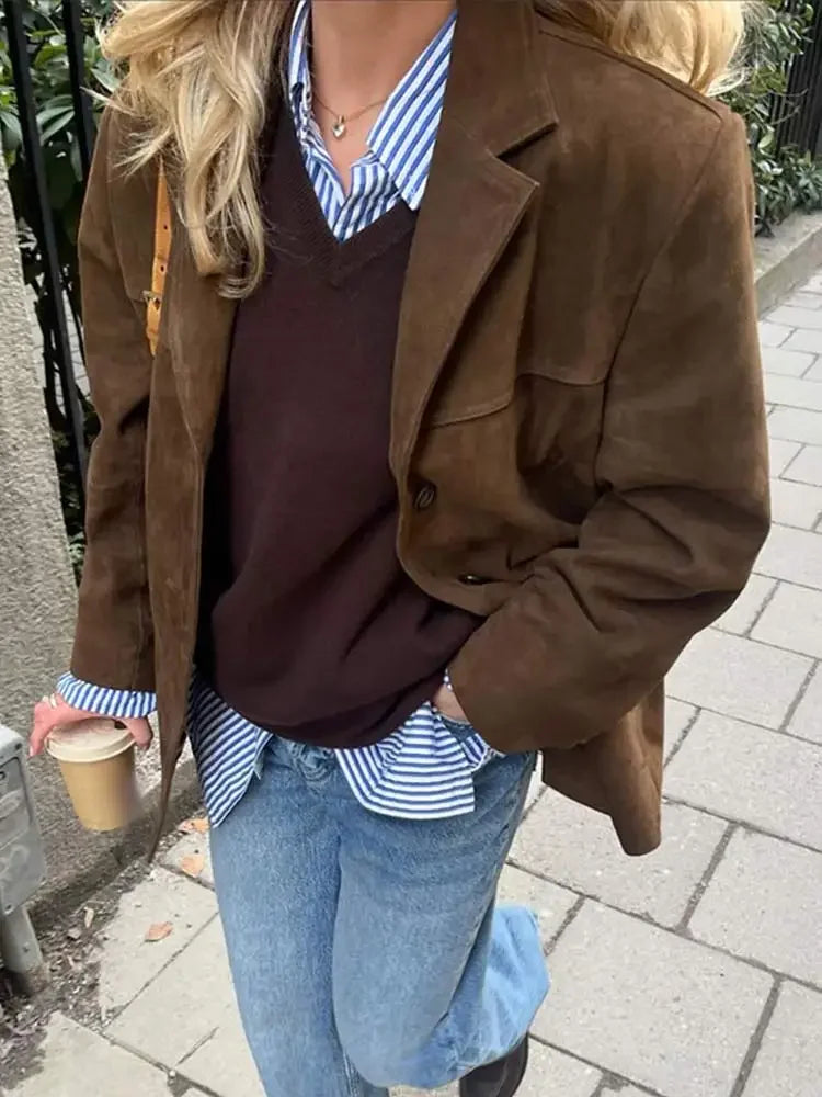 Herfstjas Dames Elegante Warme Sienna Stijl