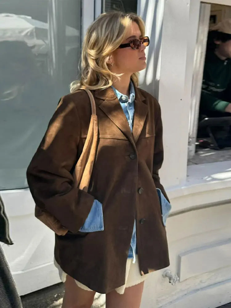 Herfstjas Dames Elegante Warme Sienna Stijl