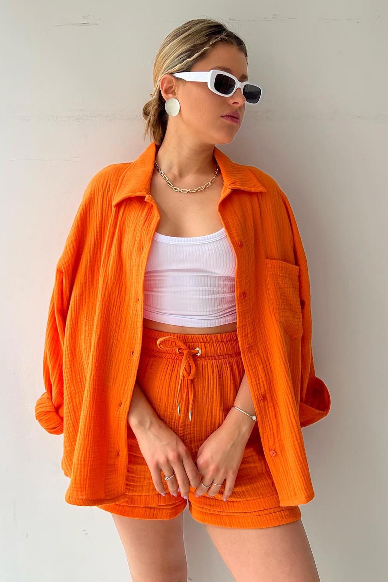 Zomer Short Set Lange Mouwen Shirt Voor Dames