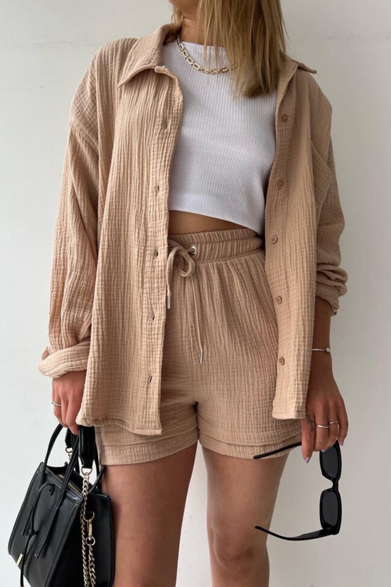Zomer Short Set Lange Mouwen Shirt Voor Dames