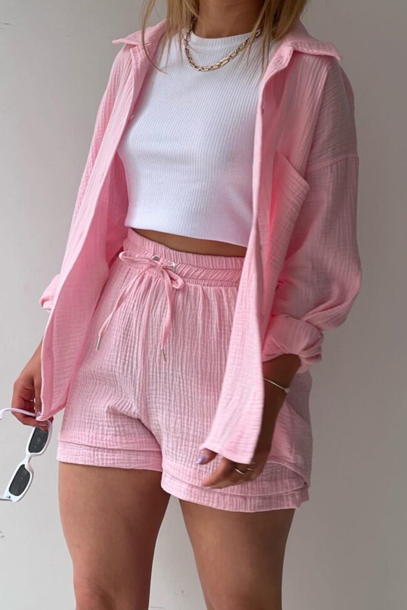 Zomer Short Set Lange Mouwen Shirt Voor Dames