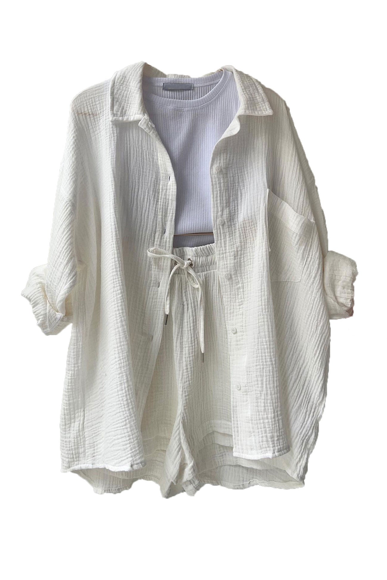 Zomer Short Set Lange Mouwen Shirt Voor Dames