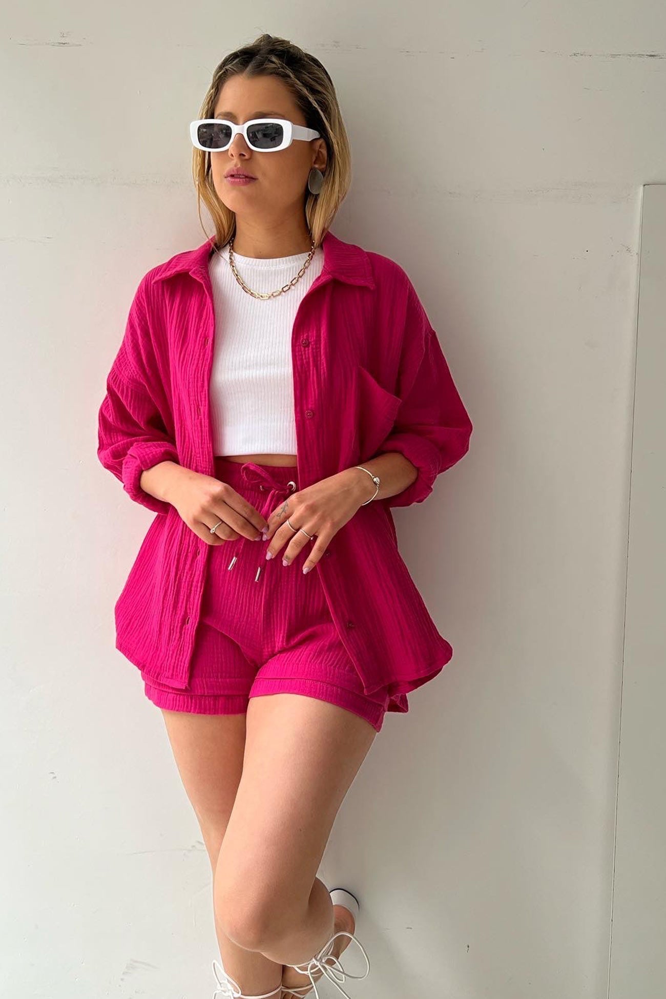 Zomer Short Set Lange Mouwen Shirt Voor Dames