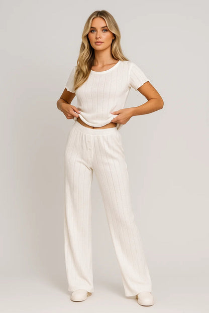 Dames Crop Top Set met Wijde Broek Casual Kleding - StudioMarella