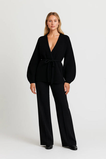 Dames Loungewear Set met Ceintuur en Wijde Broek Casual Relaxed