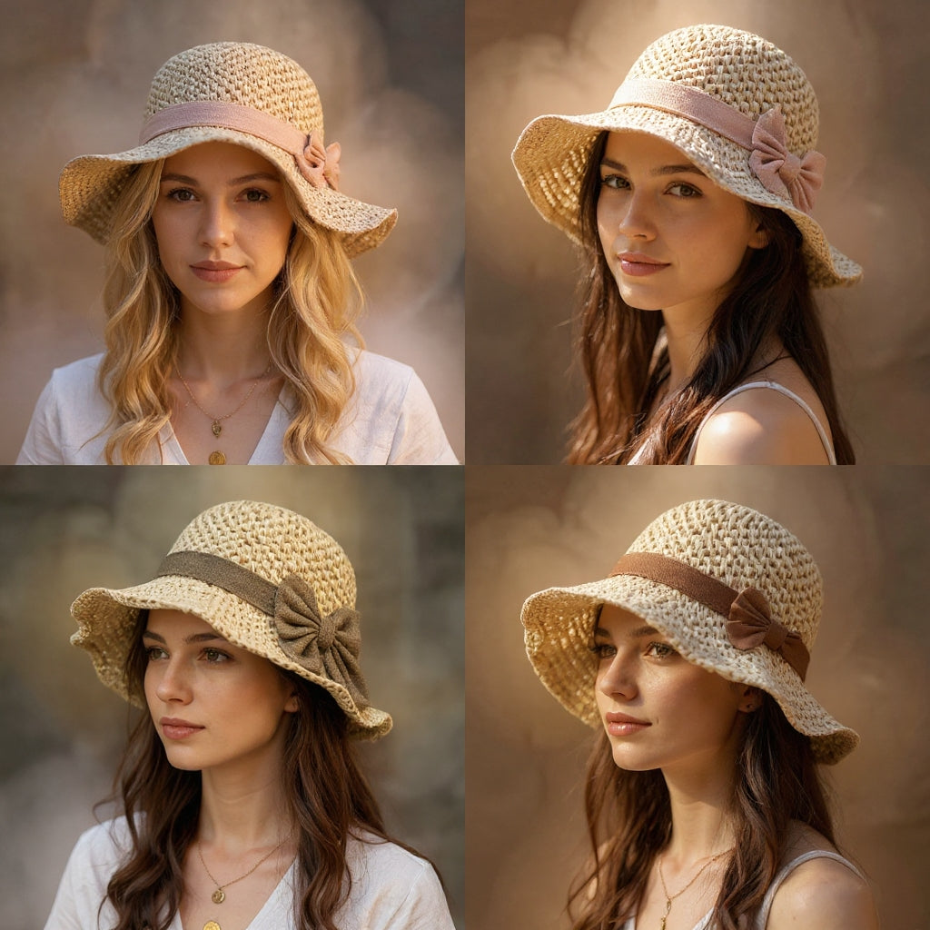 Luna | Elegante handgemaakte zonnehoed met vintage strik 1