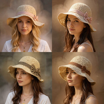 Luna | Elegante handgemaakte zonnehoed met vintage strik 1