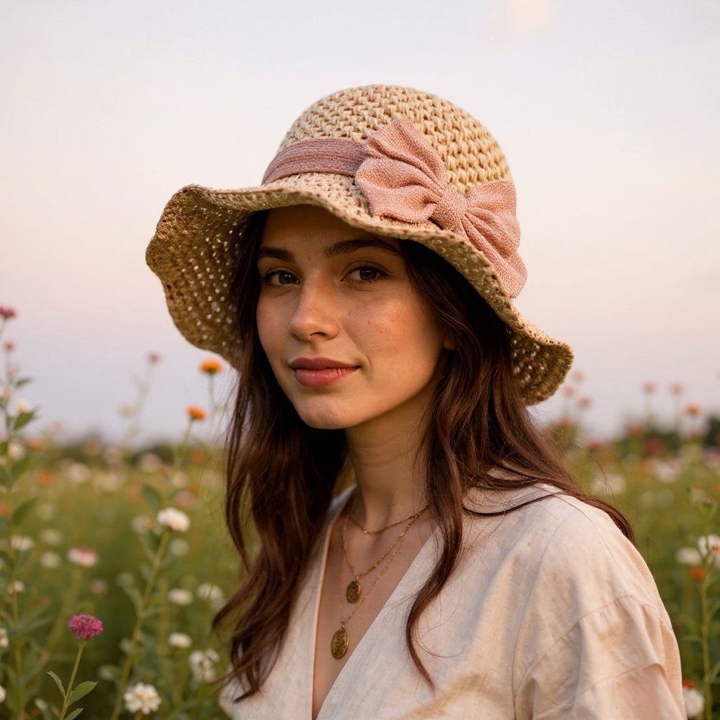 Luna | Elegante handgemaakte zonnehoed met vintage strik 3
