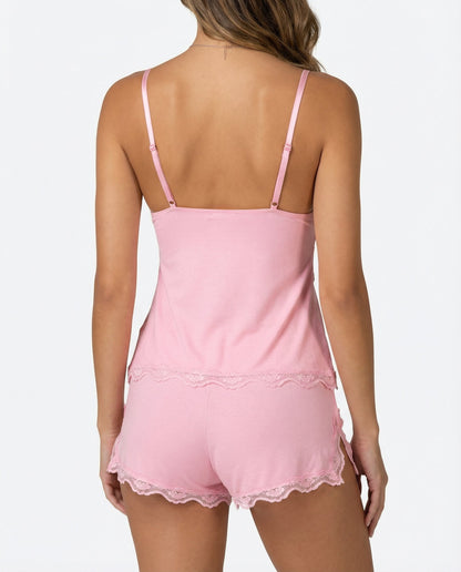 Damespyjama Set Kant V-Hals Elegante Slaapset