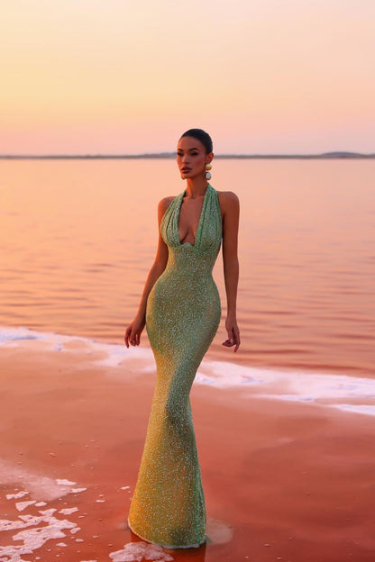 Avondjurk Groen Lange Mouw Glamour Feestjurk