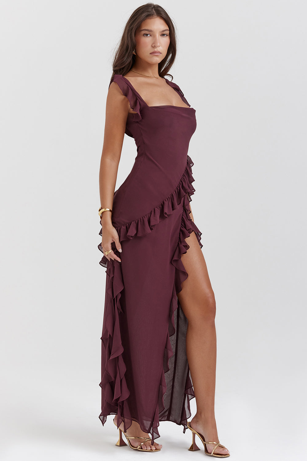 Elegante Avondjurk Rood Met Hoge Split - StudioMarella