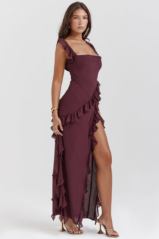 Elegante Avondjurk Rood Met Hoge Split - StudioMarella