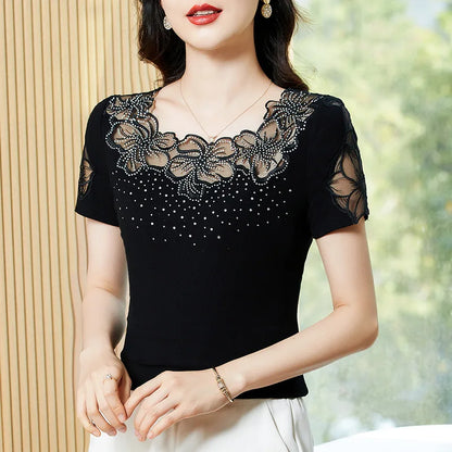 Dames T-shirt Korte Mouw Zomerse Mesh Top Blouse