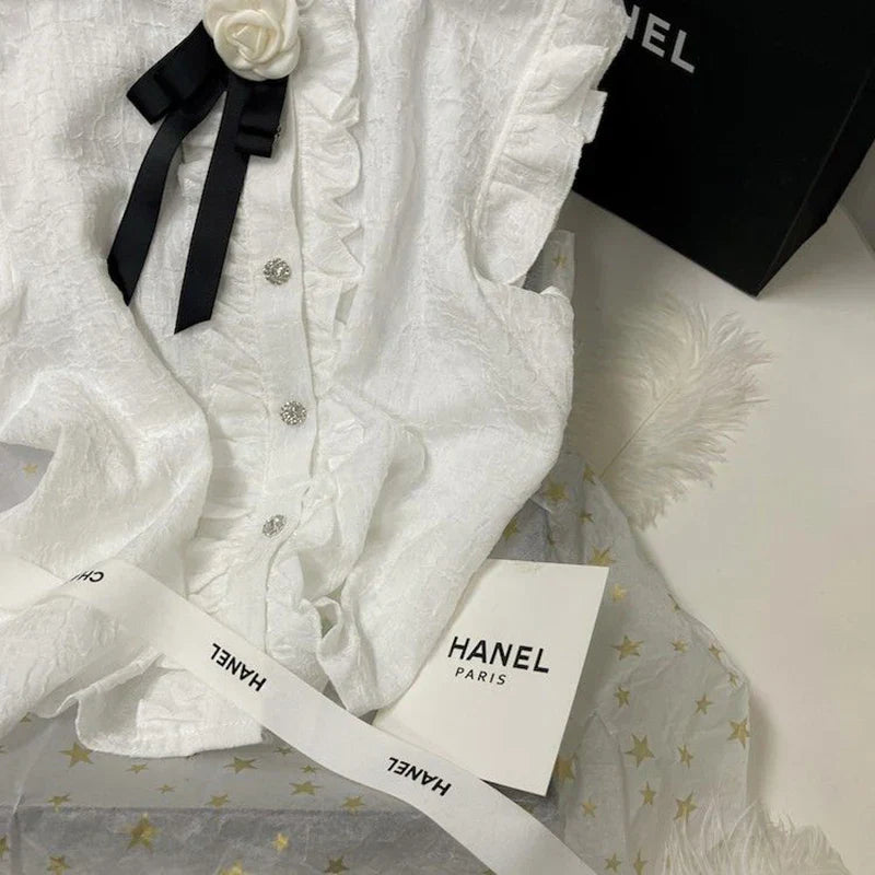 Witte Bloes voor Dames Met Boog Detail