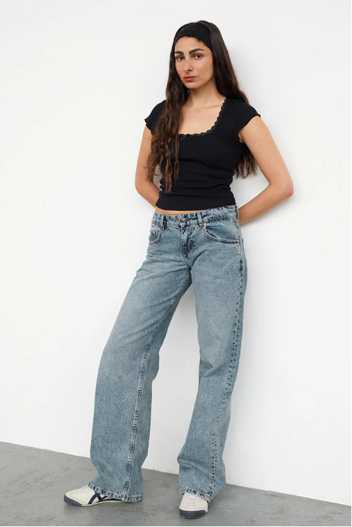 Dames Jeans Straight Leg Lage Taille Trendy Broek