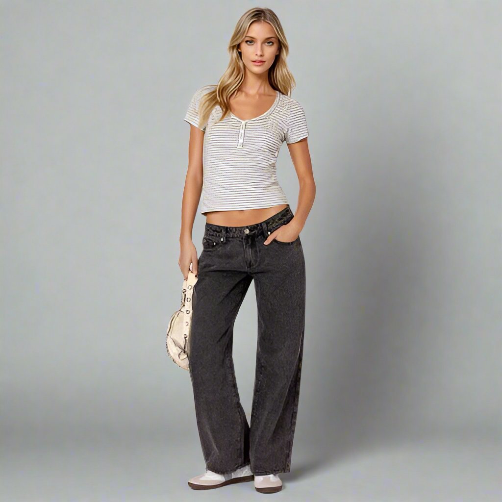 Dames Jeans Straight Leg Lage Taille Trendy Broek