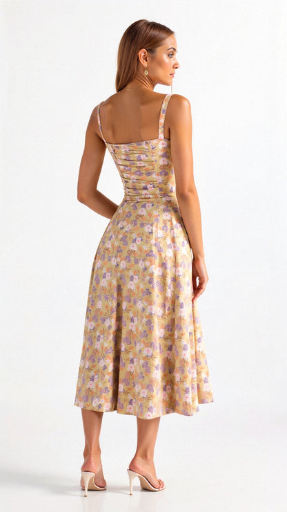 Margaretha | Zwarte Midi Jurk Dames met Korsetdetail 1