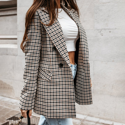 Klassieke Blazer Geruit Dubbel Geknoopt Stijlvol Design