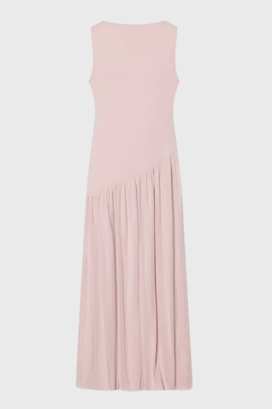 Mouwloze Maxi Jurk voor Dames met Plooien en Ronde Hals - StudioMarella