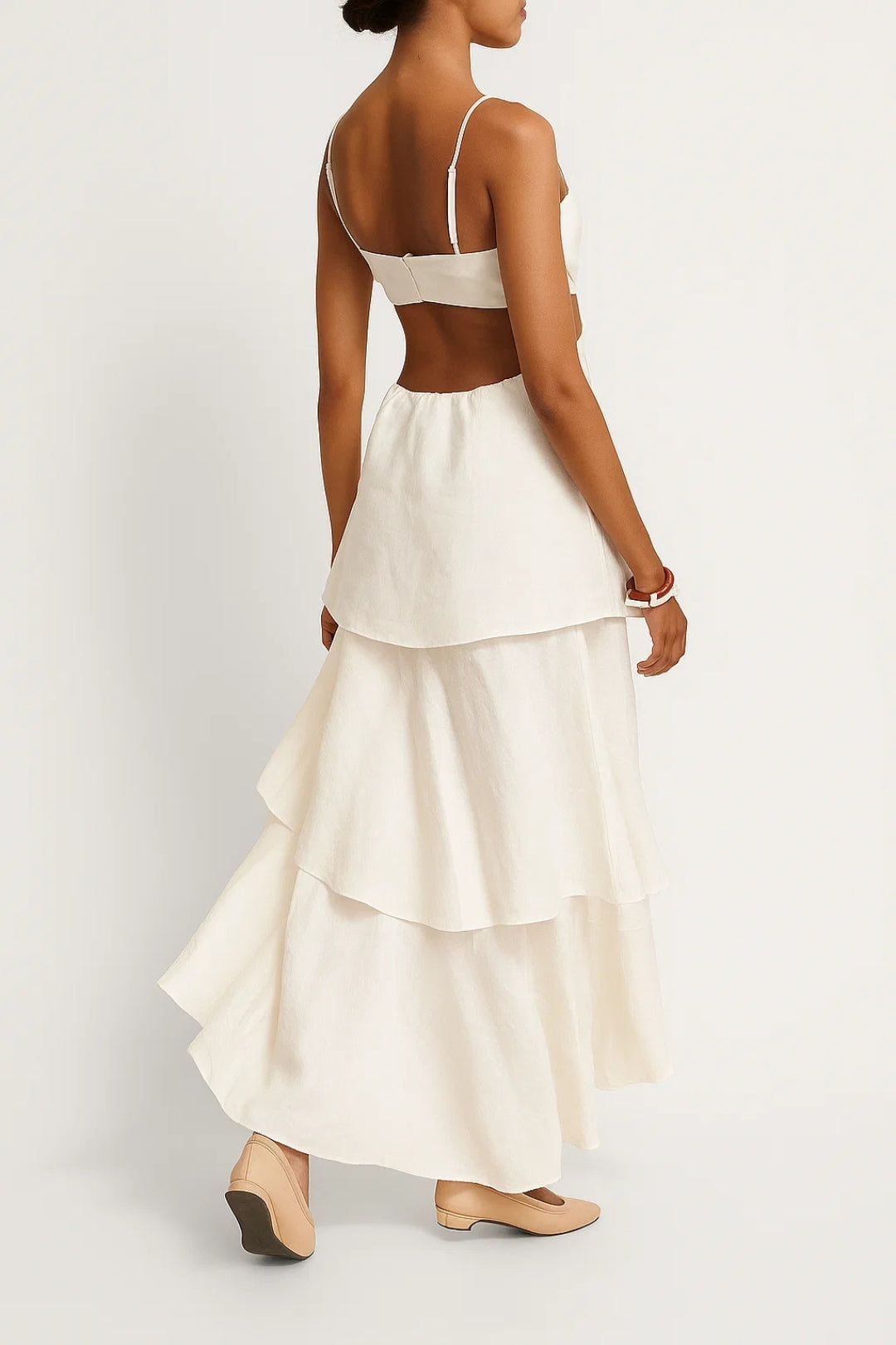 Dames Maxi Jurk met Cut-out en Gelaagde Rok