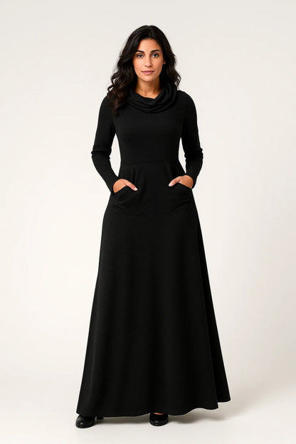 Lange Maxi Jurk Dames met Mouwen en Zakken Casual Kleding