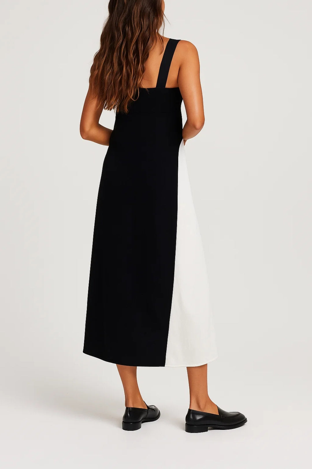 Dames Maxi Jurk met Smalle Bandjes en Kleur Blok Design