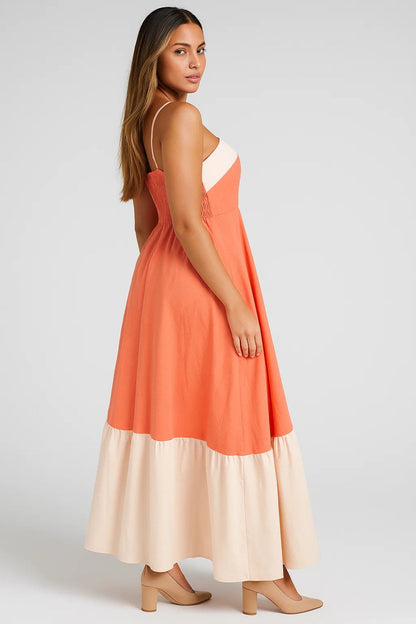 Zomer Maxi Jurk Dames met Smalle Bandjes Colour Block