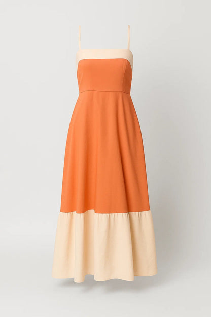 Zomer Maxi Jurk Dames met Smalle Bandjes Colour Block