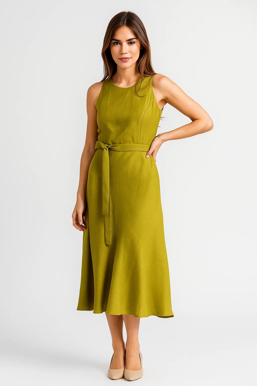 Elegante Maxi Jurk Dames A-lijn Mouwloos met Strikceintuur