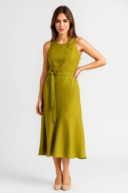 Elegante Maxi Jurk Dames A-lijn Mouwloos met Strikceintuur