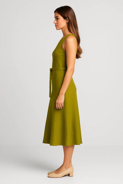 Elegante Maxi Jurk Dames A-lijn Mouwloos met Strikceintuur